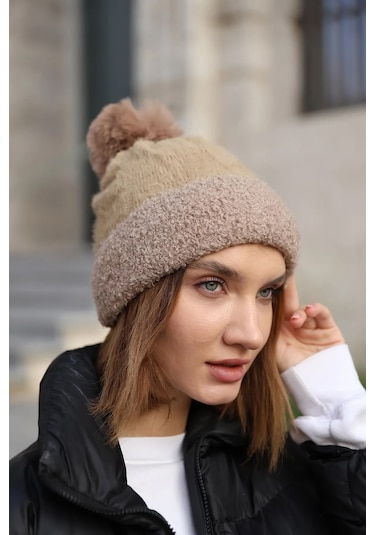 Ponpon Detay Kadın Bere 1136 Vizon Vizon