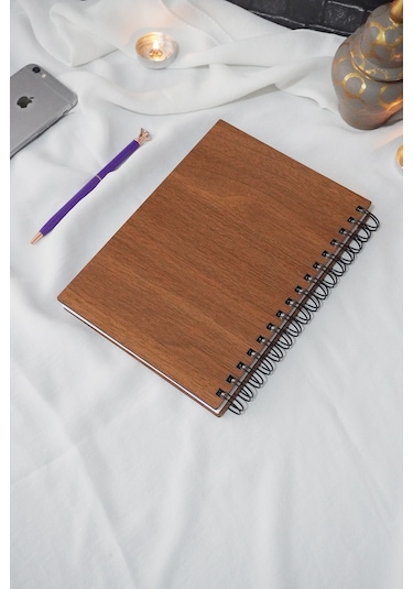 Balonlu Bisiklet Ahşap Defter - Ajanda - Spiralli - Çizgisiz Defter Ahşap Rengi Ceviz A5 Notebook Turuncu
