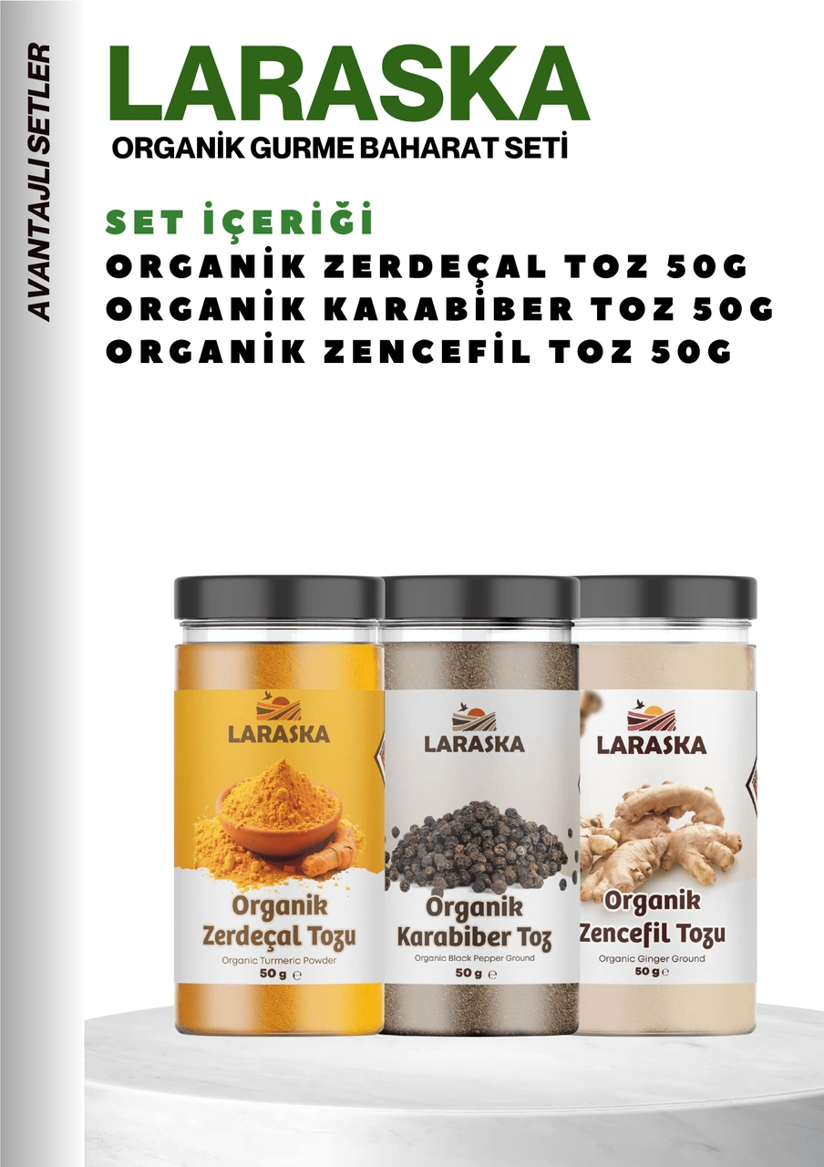 Organik Baharat Seti Organik Zerdeçal 50g Organik Zencefil 50g Organik Karabiber 50g Avantajlı Set