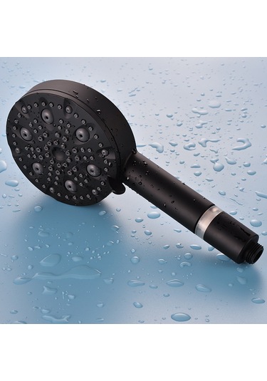 Su Tasarruflu 10 Modlu El Tipi Filtreli Duş Başlığı, Paslanmaz Çelik Hortum + Braket, Mat Siyah