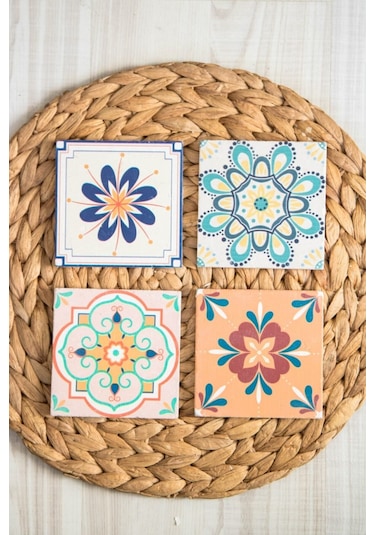 Doğal Taş Bardak Altlığı 4'lü Set 10x10x1 Cm Doğaltaş Çok Renkli