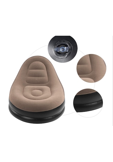 Snapbuy Ayak Dayamalı İç Dış Mekan Kullanımına Uygun Kadife Kaplamalı Berjer Şişme Koltuk - 2'li Set - Kahverengi - Krem