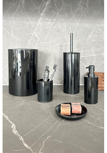 Primanova Flores 5'li Banyo Seti - Siyah Siyah