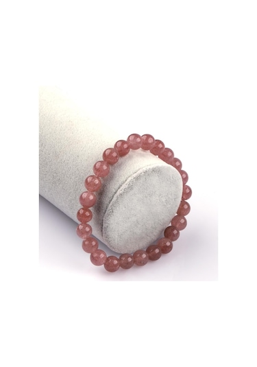 Çilek Kuvars Doğal Taş Bileklik 8mm Küre Kesim Çok Renkli