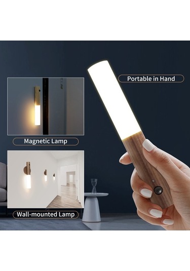 Willowhaven Usb Şarjlı Ahşap Gece Lambası - Hareket Sensörlü, Manyetik Tabanlı, Haki Haki