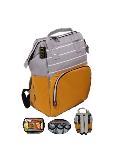 U.S.F Fonksiyonel Bebek Bakım Sırt Çantası + Portbebe Ana Kucağı Puset Çizgili Gri - Turuncu