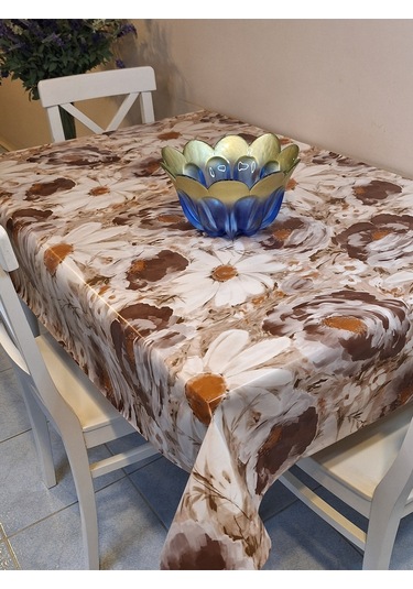 Elyaflı Pvc Muşamba - Desenli Silinebilir Masa Örtüsü Kahverenği Mrl100 Kahverengi