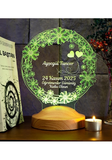 Öğretmene Hediye Papatya LED Lamba - Kişiye Özel Öğretmenler Günü ve Mezuniyet Hatırası Hediyesi