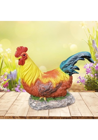 Suntek Reçine Horoz Heykeli Tavuk Heykeli Veranda Çim Arka