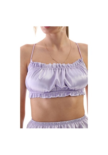Laperissa Lila Saten Omuz Bağlamalı Kadın Askılı Pijama Takımı Mor