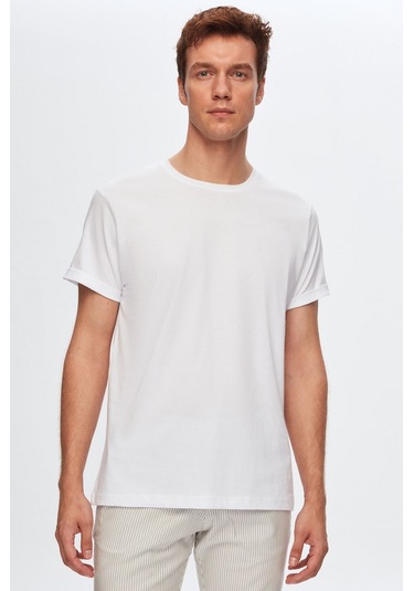 D's Damat Bisiklet Yaka Pamuklu Nefes Alabilen T-shirt Beyaz D's Damat Bisiklet Yaka Pamuklu Nefes Alabilen T-shirt Beyaz
