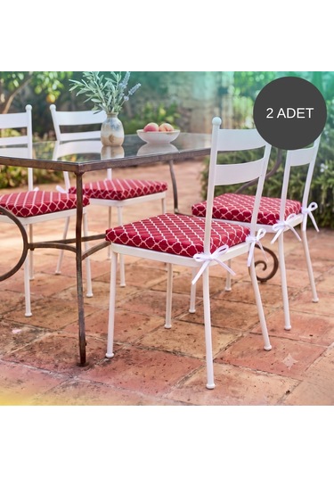 2 Adet 40x40 Cm Kırmızı Bağcıklı Sandalye Minderi Pamuk Polyester Mutfak Ve Bahçe Minderi