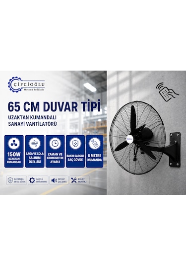 Çifçioğlu Siyah Duvar Vantilatörü 26 İnç 65 Cm Uzaktan Kumandalı 150 Watt