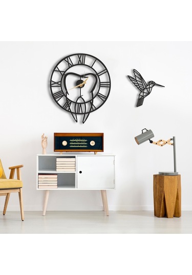 50X30 Dekoratif Duvar Saati + Ahşap Tablo 35 Cm (487867785) Siyah