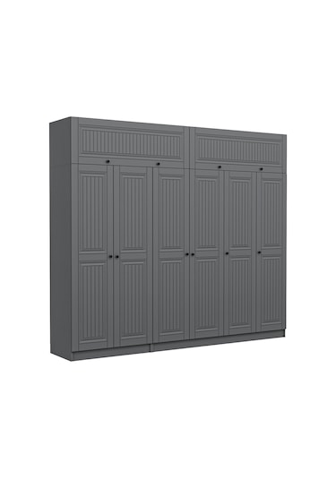 Kale 6 Kapaklı 2 İç Çekmeceli Dolap Ve Yüklük Antrasit Mebran İlkbahar 255cm Antrasit