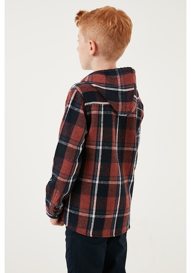 Lela Pamuklu Kapüşonlu Ekoseli Oduncu Erkek Çocuk Gömlek Cf22W814764 Kiremit