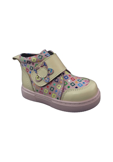 Ortopedikal 1001 Ridente Pudra Gül Kurusu Baskı Bebe Kız Çocuk Bot % 100 Deri Kalın Tek Cırtlı Pudra-gül Kurusu