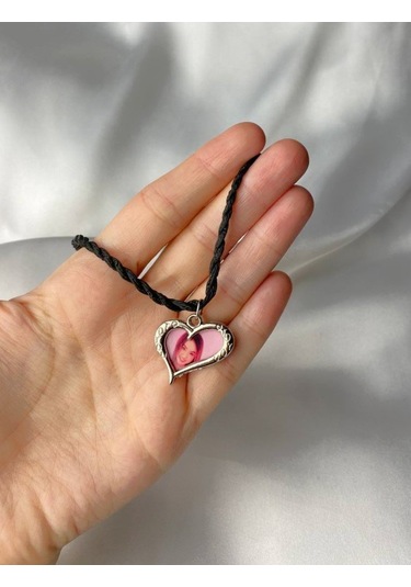 Sevgi Çerçevesi - Gümüş Kaplama Siyah İpli Çerçeveli Kolye Çok REnkli