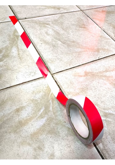 Yer İşaretleme Bandı 25mmx30metre Kırmızı Beyaz Zemin İşaretleme