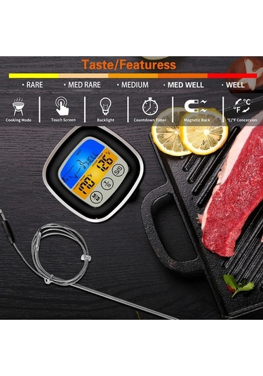 Ulzyvf Dijital Et Termometresi - Dokunmatik Ekranlı, 8 Et Türüne Özel Hassas Ölçüm, Siyah Siyah