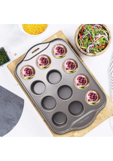 12 Parça Çıkarılabilir Tabanlı 12 Bölmeli Mini Cheesecake Tepsisi Gri