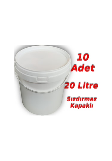 Decotone 20 L Plastik Kapaklı Kova Hobi Boya Gıda Yoğurt Kovası - 10 Adet Beyaz