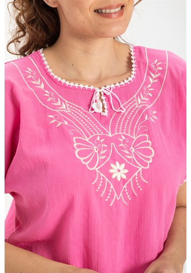 Kısa Kol Şile Bezi Naz Bluz Pembe Pmb Pembe