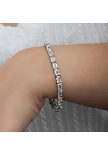 Blackcraft Gümüş Beyaz Taşlı Su Yolu Kadın Bileklik Bc-2cf084