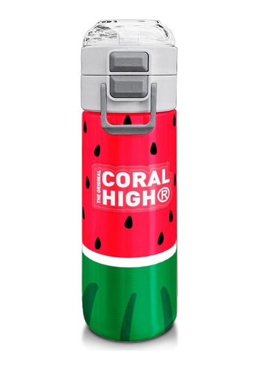 Coral High 500 Ml Kırmızı Yeşil Karpuz Desenli - Erkek Çocuk Paslanmaz Çelik Okul Termosu/suluk/matara Çok Renkli