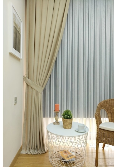 Evdepo Home Bej Düz Renk Soft Fon Perde Tek Kanat Bej