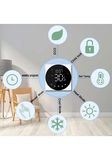 Vkemall Siyah Tp908gc Duvar Tipi Isıtma Kontrol Cihazı - 5a Dokunmatik Ekranlı - Haftalık Programlanabilir - Kombi Sıcaklık Regülatörü