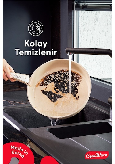 Ceraware Hona Daily 9 Parça Tak Çıkar Saplı Iç Içe Geçebilen Seramik Yapışmaz Tencere Tava Seti Bej