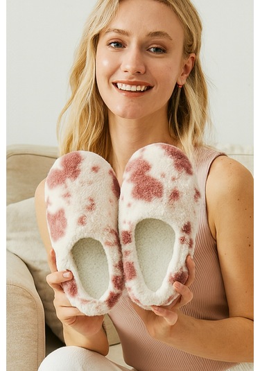 Puffy Kadın Ev Terliği Kışlık Terlik Kauçuk Ses Yapmaz Taban Gülkurusu