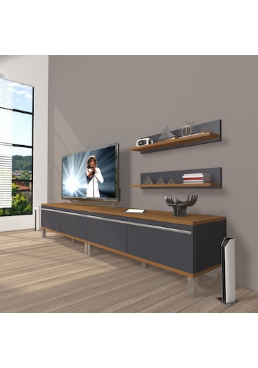 Decoraktiv Eko 220t Mdf Krom Ayaklı Tv Ünitesi Tv Sehpası Parlak Beyaz