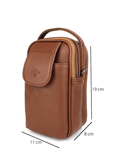 Erkek Kapaklı Çok Bölmeli El Ve Omuz Çantası Taba