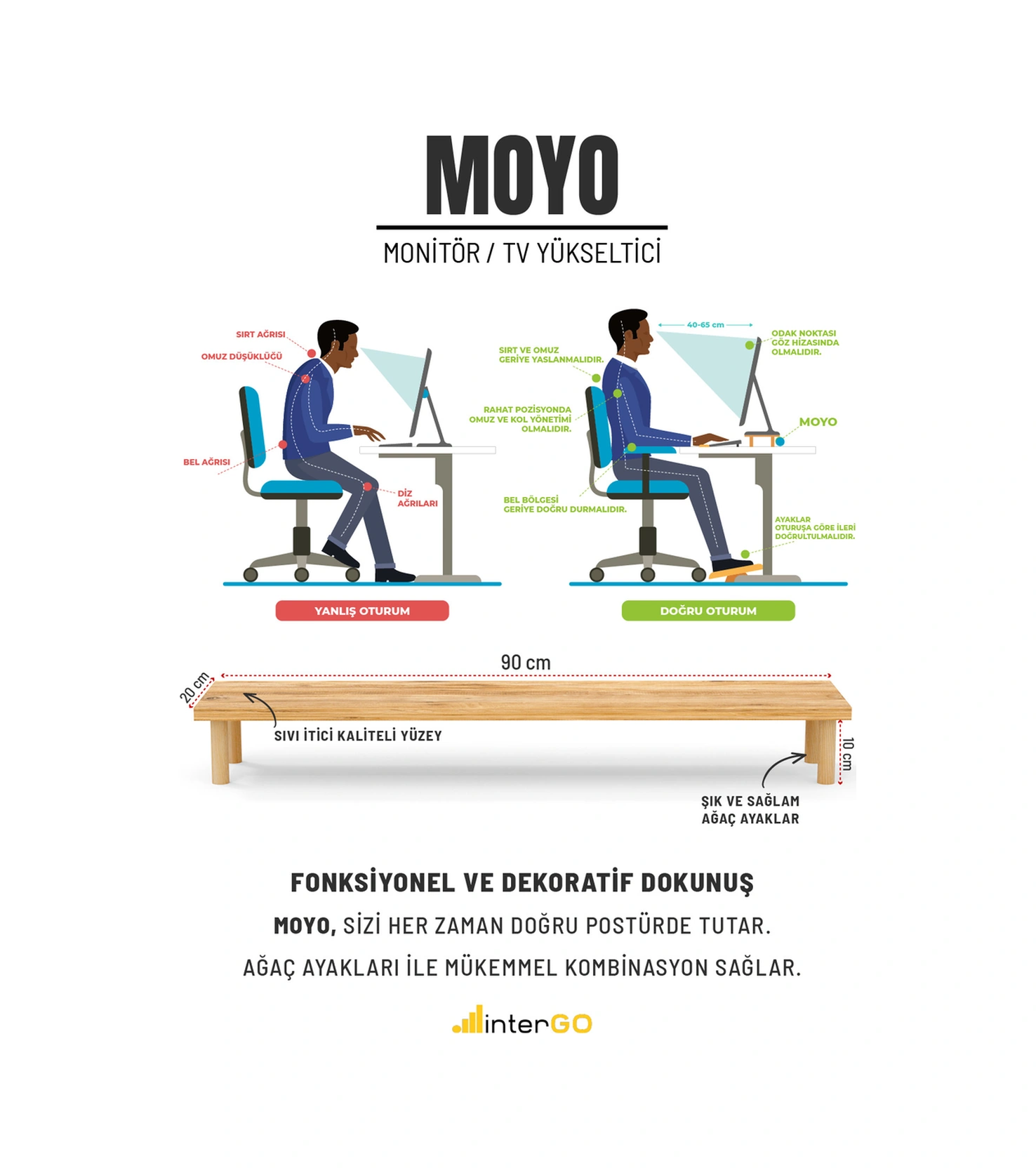Moyo Monitör Yükseltici, Ekran Yükseltici, Masa Üstü Organizer Atlantik Çam