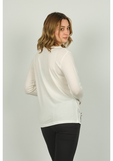 Sistas Kadın Süs Düğmeli Uzun Kol Bluz 23538 Ekru