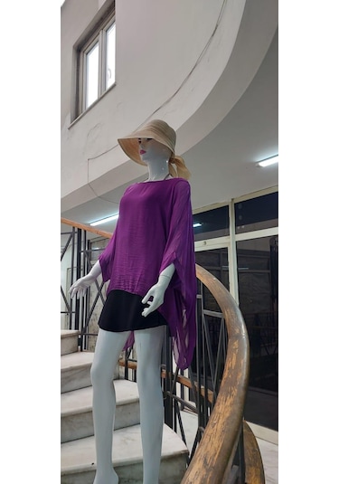 İtalyan Yarasa Kollu İpek Bluz Açık Mor