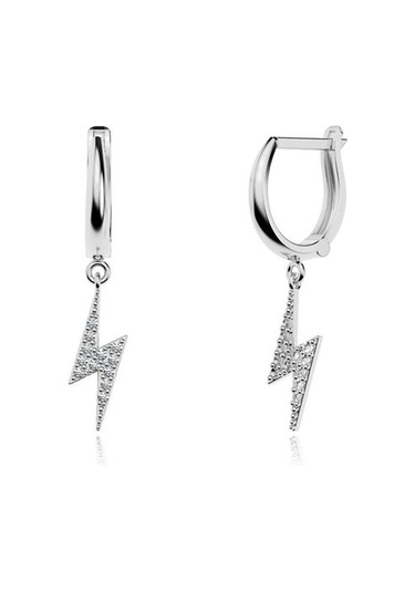 İndigo Takı Taşlı Şimşek Sallantılı Beyaz Gümüş Küpe