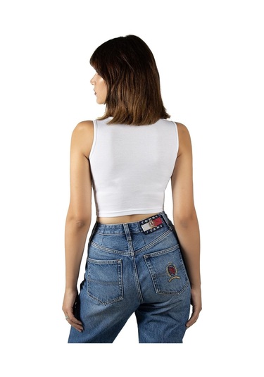 2'li Paket Beyaz Kırmızı Fitted/vücuda Oturan Crop Halter Yaka Fitilli Esnek Örme Bluz Atlet Beyaz Kırmızı