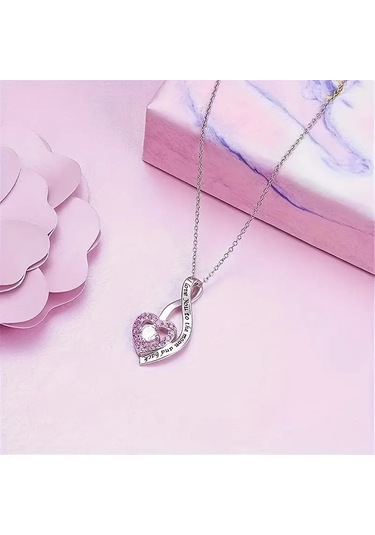 Rhineston 925 Ayar Gümüş Zincir Seni Seviyorum Yazılı Kalp Kolye Çok Renkli