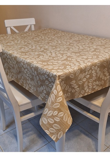 Elyaflı Pvc Muşamba - Desenli Silinebilir Masa Örtüsü Krem Fnt1248 Bej