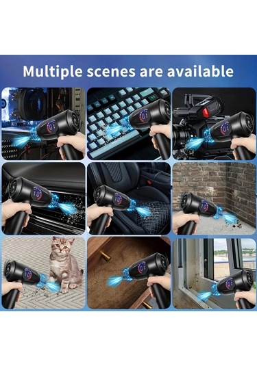 Honeybeeshop Siyah 51000 Rpm Yüksek Güçlü Kablosuz Elektrikli Hava Üfleyici 4 Hız Lcd Ekran Usb C Şarj Taşınabilir Hava Üfleyici Bilgisayar Klavye Oyun Konsolu Temizlik