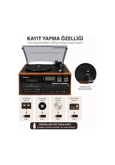 Dosound Tr-17s Ahşap Çok Fonksiyonlu Pikap Kaset Cd Usb Bluetooth Müzik Sistemi 1 Adet
