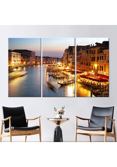 120x150cm 3 Parçalı Kanvas Tablo, Grand Canal Duvar Dekoru