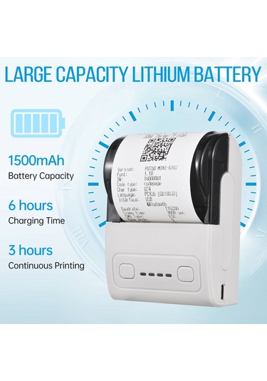 Vkemall Bisofice Mpt-ıı Mini 58mm Termal Fatura Yazıcı - Bluetooth İle Mobil/pc Uyumlu, 1500mah Batarya, 57x30mm Kağıtlı Beyaz