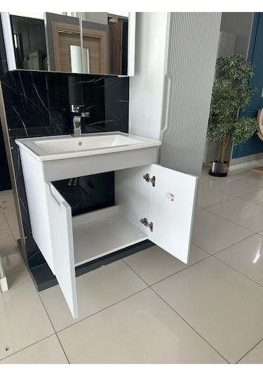 Noce Banyo Dolabı Aynalı Boy Dolaplı Membran Kapaklı 65 CM Gri