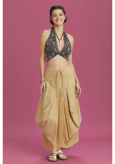 Bohem Tarz Cepli Beli Bağcıklı Uzun Salaş Etek 001