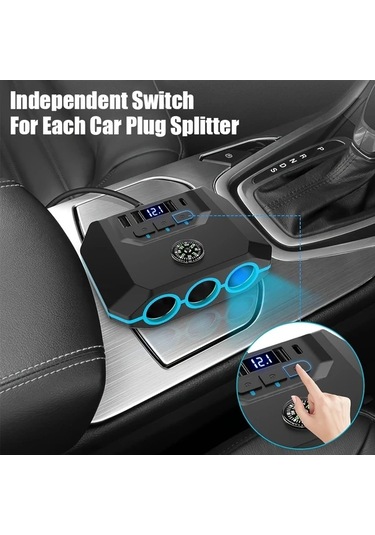 Boatshop1 7si 1 Arada Premium Araç Şarj Adaptörü Siyah 120w Hızlı Şarj 3 Priz 4 Usb Qc3.0 12 24v
