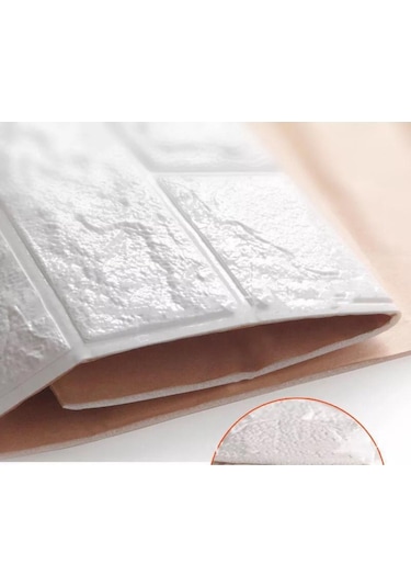 Beyaz Arkası Yapışkanlı 70X77Cm 10 Adet Taş Duvar Kağıdı Paneli